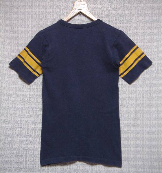80s ヴィンテージ Champion トリコタグ NOTRE DAME ノートルダム大学 WIN フットボール Tシャツ　小さめ Sサイズ 紺 x 黄 USA製 綿100%