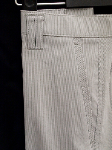 ◇◇春夏W88ライトグレーヘアラインストライプ/ストレッチコットンスリムノータックきれいめ綿パンツ楽々ウエスト新品即決