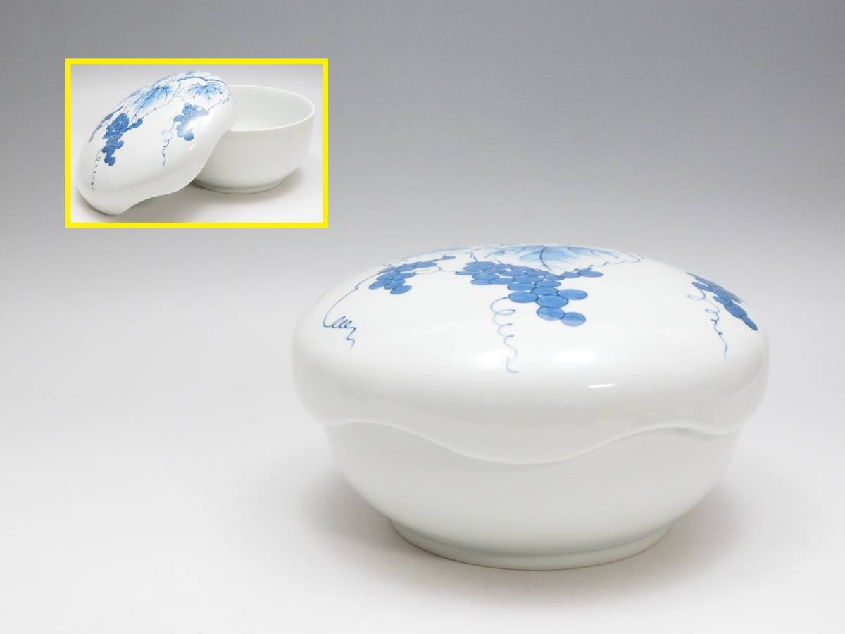 手塚祥堂 染付 網目 喰篭 共箱 平安 祥堂 喰籠 菓子器 茶道具 k3470 R804726 【 手塚祥堂 作 染付 喰籠 直21.3cm 無傷 本物保証 】 検