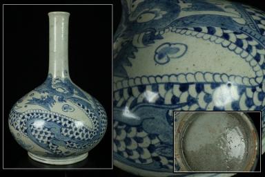 縁】朝鮮美術 古李朝 龍紋図染付徳利 時代骨董 朝鮮王朝 a-740 工芸品