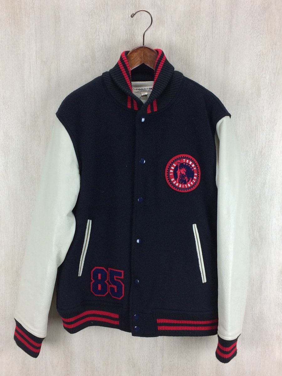 TOMMY HILFIGER◆スタジャン/XL/ウール/NVY/中古/TOMMY HILFIGER