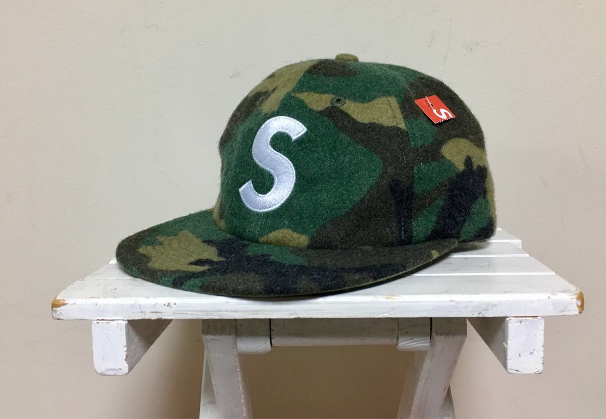 美品 SUPREME S LOGO WOOL 6 PANEL CAP シュプリーム カモフラ ロゴ ウール 6パネル キャップ 迷彩 帽子/