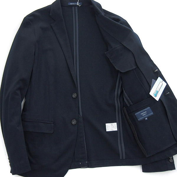 新品 ニコルセレクション 春夏COOLMAXジャージージャケット48(L)紺★J40502 NICOLE Selection ブレザー ビジネス ビジカジ 本切羽