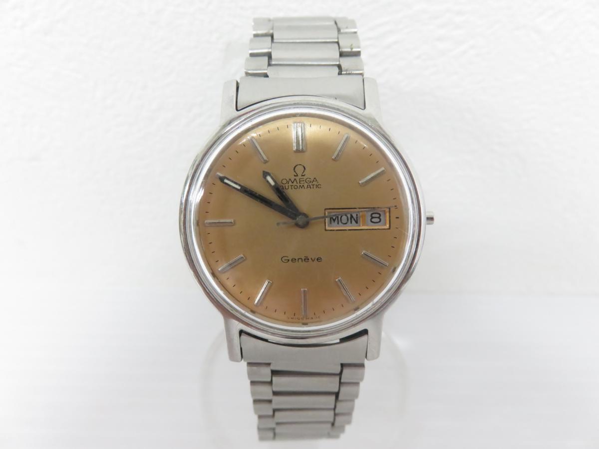 オメガ ジュネーブ OMEGA 自動巻き 1円 ゴールド文字盤 稼働 GP×レザー 