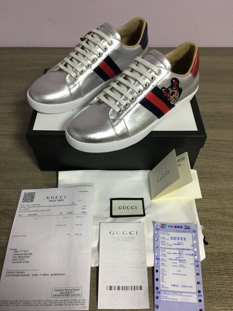 美品 GUCCI グッチ Ace(エース) スニーカー ボストンテリア 靴 刺繍付 