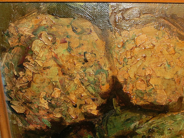 古い油絵 板絵 ゴシック調 額縁 木彫り額 額装 肉筆画 真筆保証 静物画