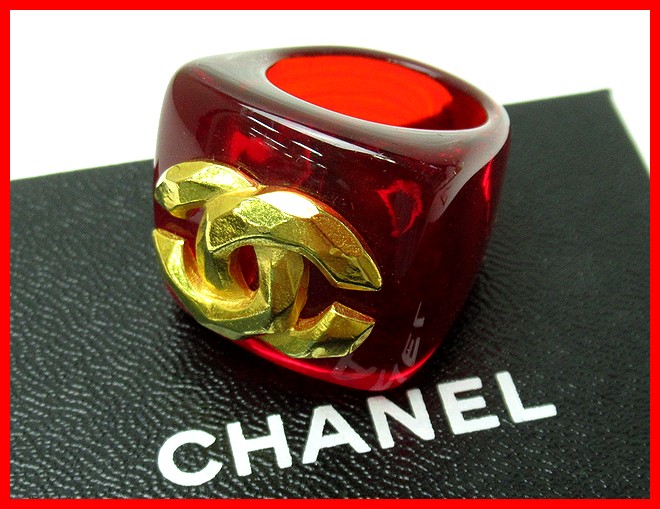 86519☆CHANEL/シャネル プラスチックリング 14号/内径18mm/クリア
