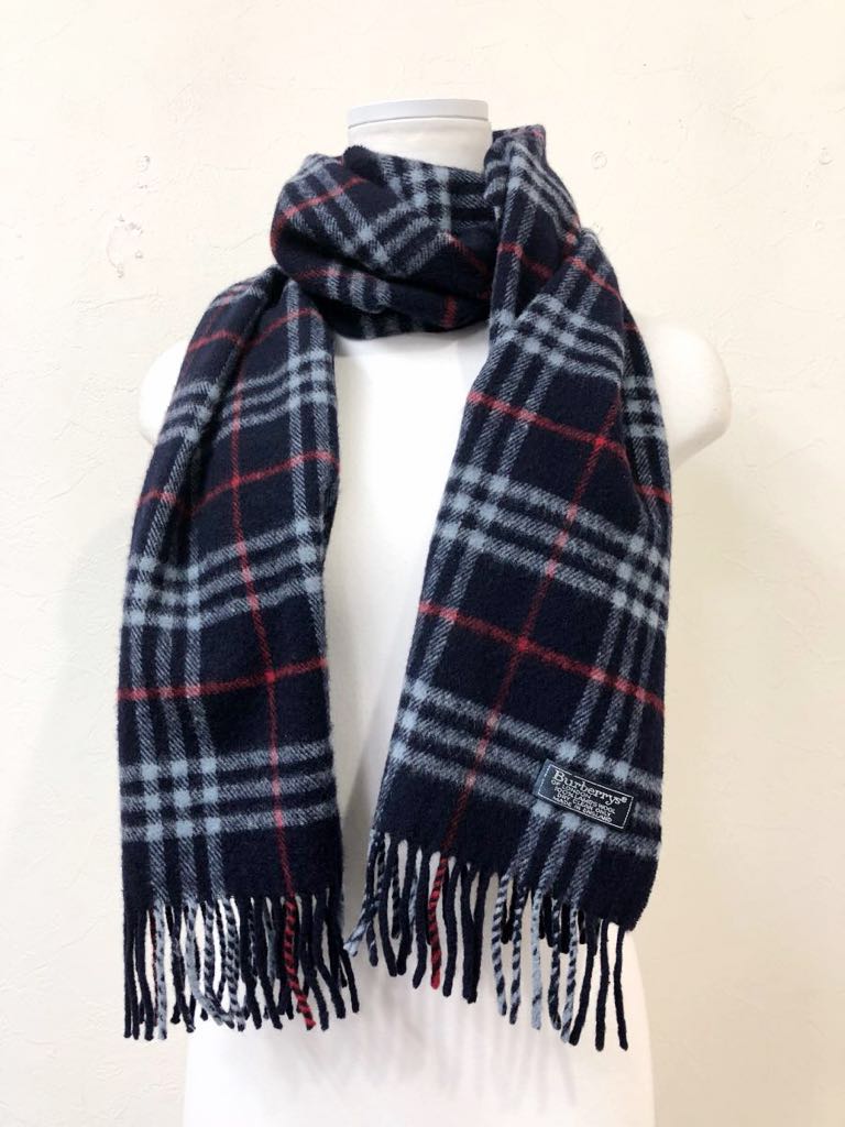 英国製☆Burberrys バーバリー ラムウール100% チェック柄 マフラー