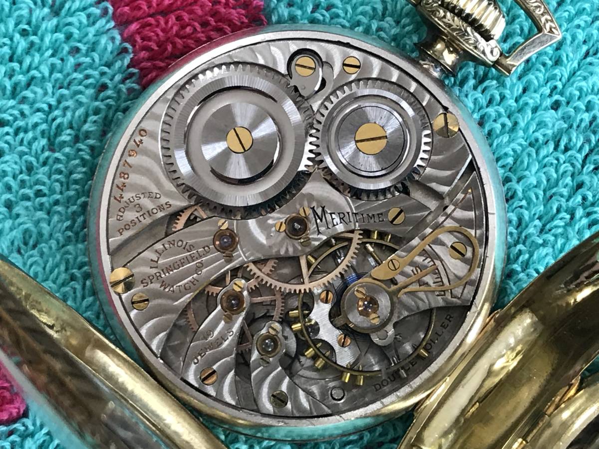 イリノイ ILLINOIS・14K無垢・MERITIME 19石・懐中時計【美品】 懐中