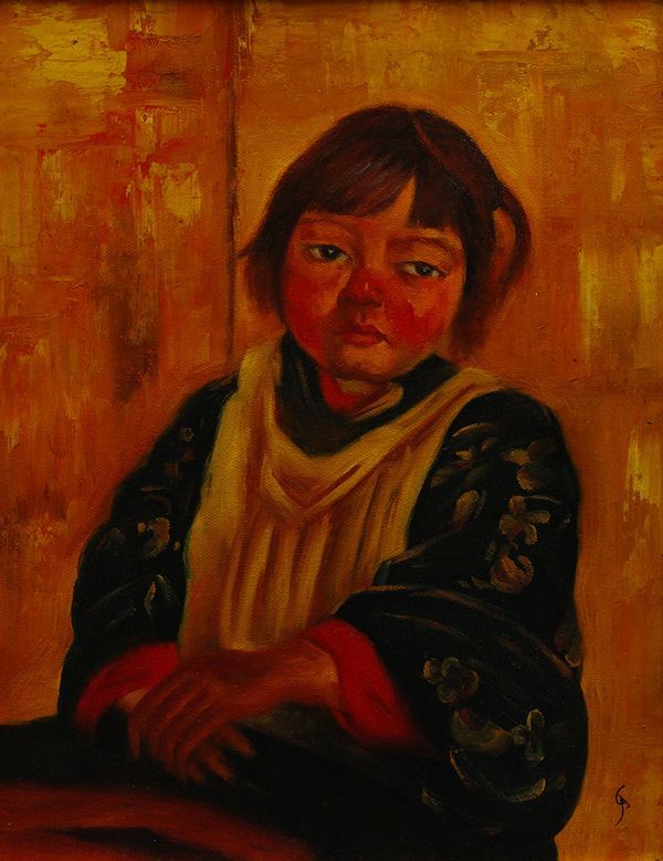◇牧野虎雄◇少女◇肉筆◇油彩◇遺族鑑定シール◇画面サイン◇裏サイン