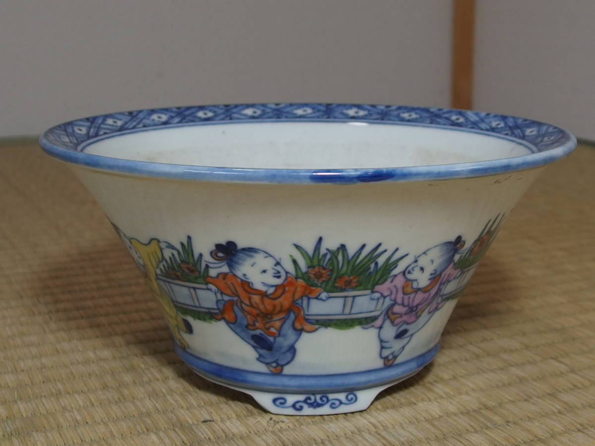 関山　丸鉢　絵付け 紫峰盆栽》 関山 唐子丸鉢 絵鉢特集 中国古盆器 【公式通販】