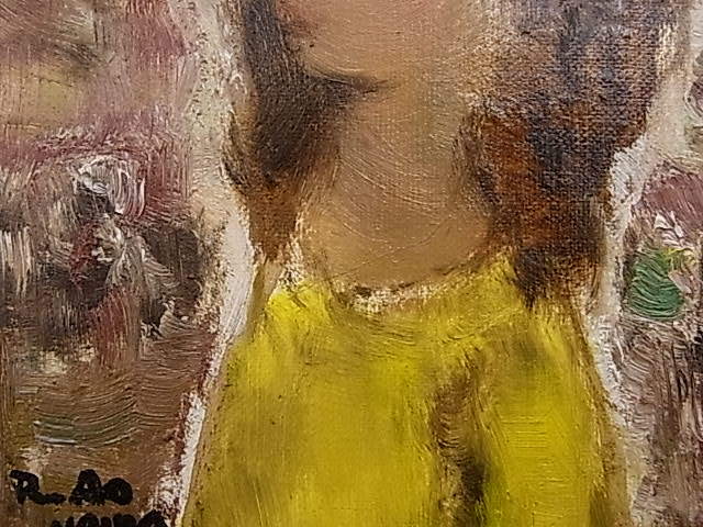 ab4128 真作保証 青山龍水 「小鳥と少女」 人物画 SM号 青山龍水 真作 長崎県出身 二科会常務理事 独特な描写で優しさまでが伝わる少女像 0