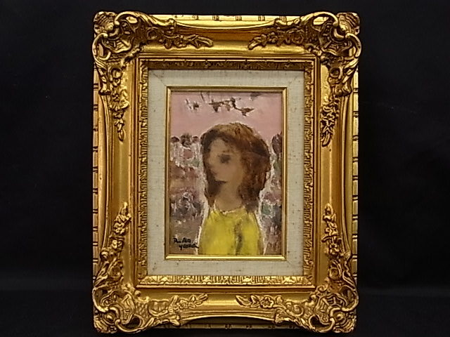 ab4128 真作保証 青山龍水 「小鳥と少女」 人物画 SM号 青山龍水 真作 長崎県出身 二科会常務理事 独特な描写で優しさまでが伝わる少女像 0
