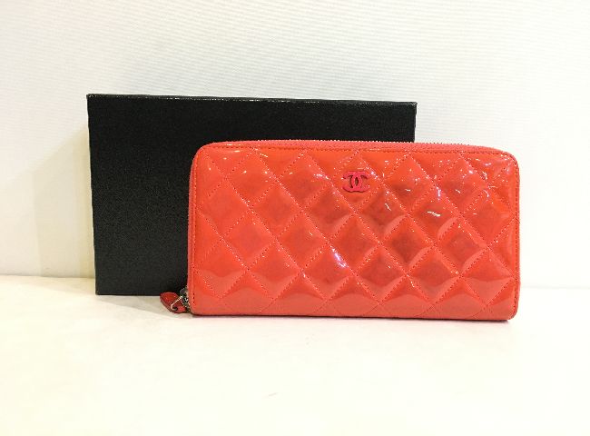 二子玉) シャネル CHANEL マトラッセ 長財布 ラウンドジップ オレンジ 