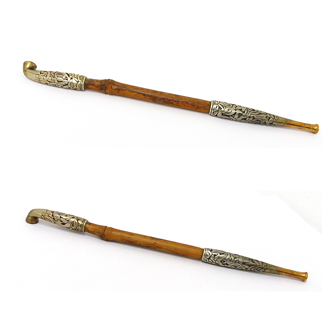 ☆ro0304 キセル ケース付き 煙管 全長約21.5cm 模様入り 竹 キセル
