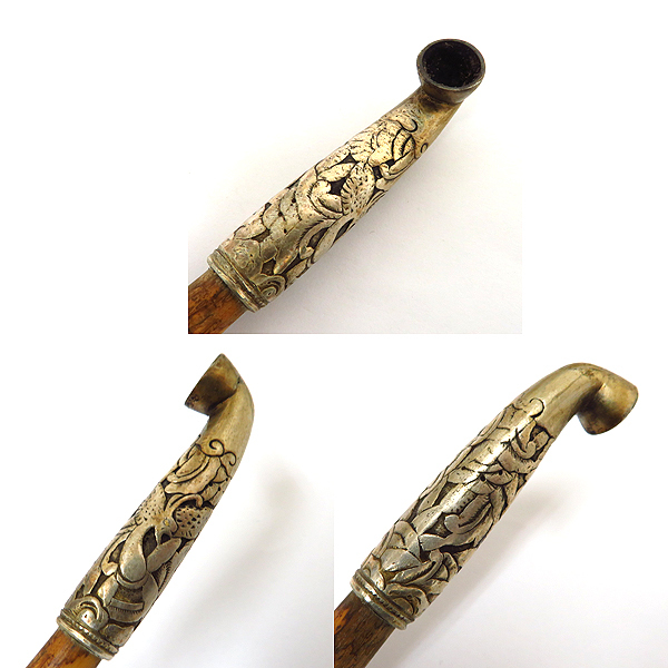 ☆ro0304 キセル ケース付き 煙管 全長約21.5cm 模様入り 竹 キセル
