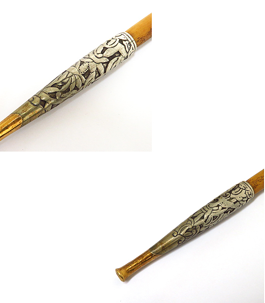 ☆ro0304 キセル ケース付き 煙管 全長約21.5cm 模様入り 竹 キセル