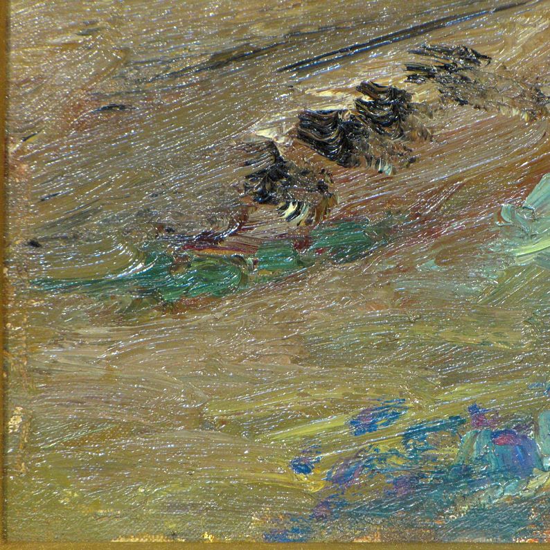 古家新　「砂丘」　額装６号　梅田画廊シール　砂丘の寂寥感を描出した、才気豊かな風景画です