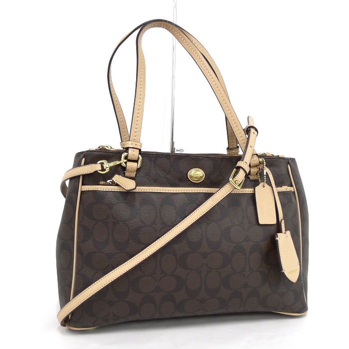 COACH コーチ 2WAYショルダーバッグ PVC×レザー ダークブラウン 【中古 