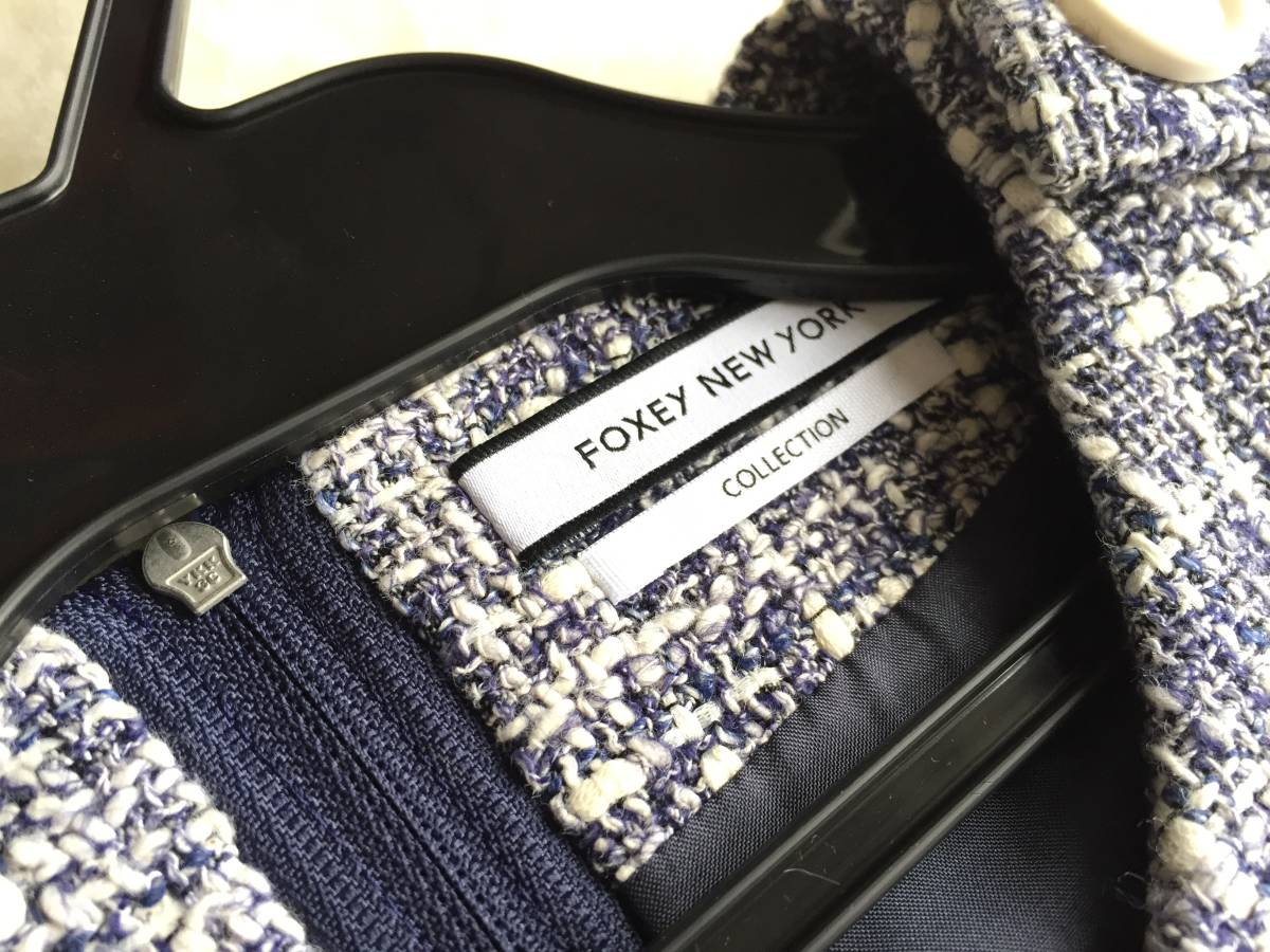 即決 FOXEY フォクシーニューヨーク 完売コサージュ装飾付きツイード