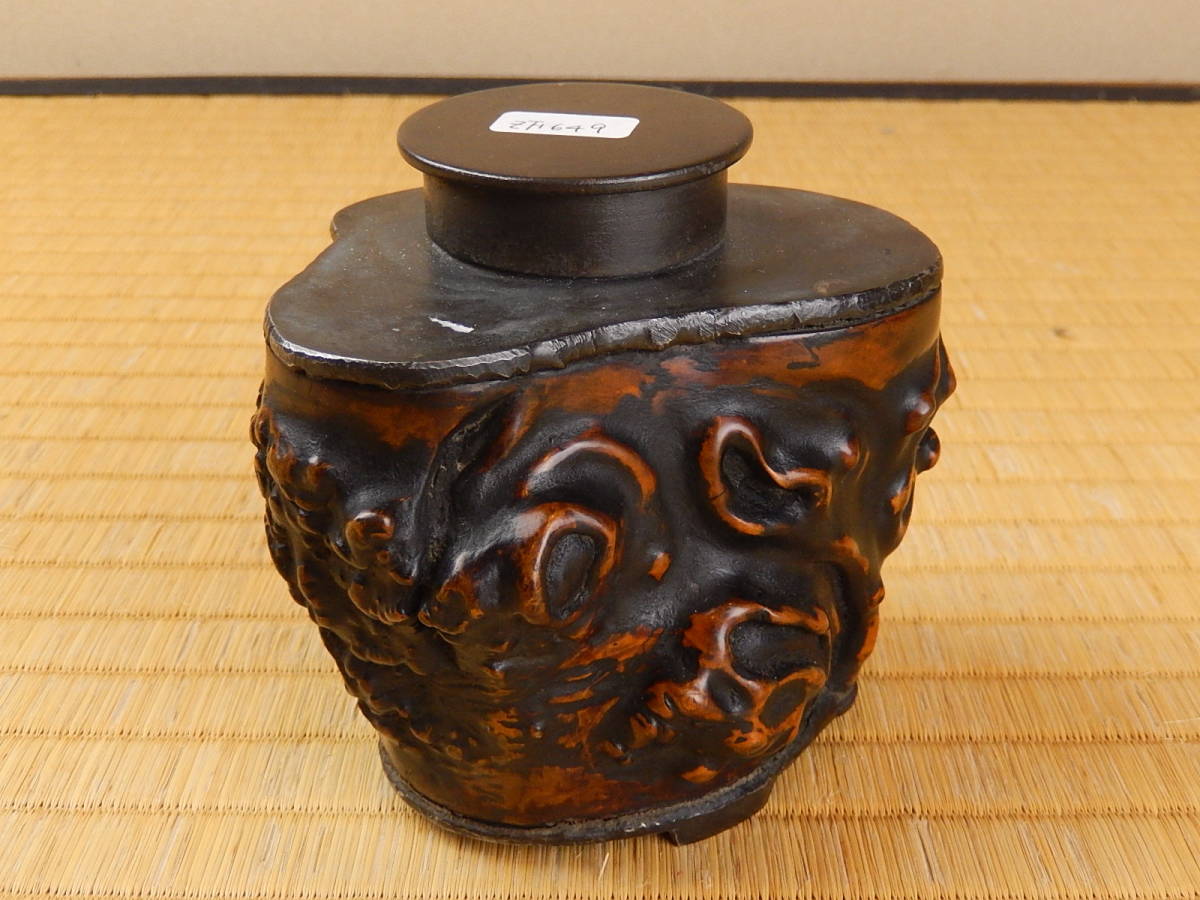 煎茶道具 中国古玩 唐物 錫製 間 乾 唐物[S83qp] 時代 茶托 茶入