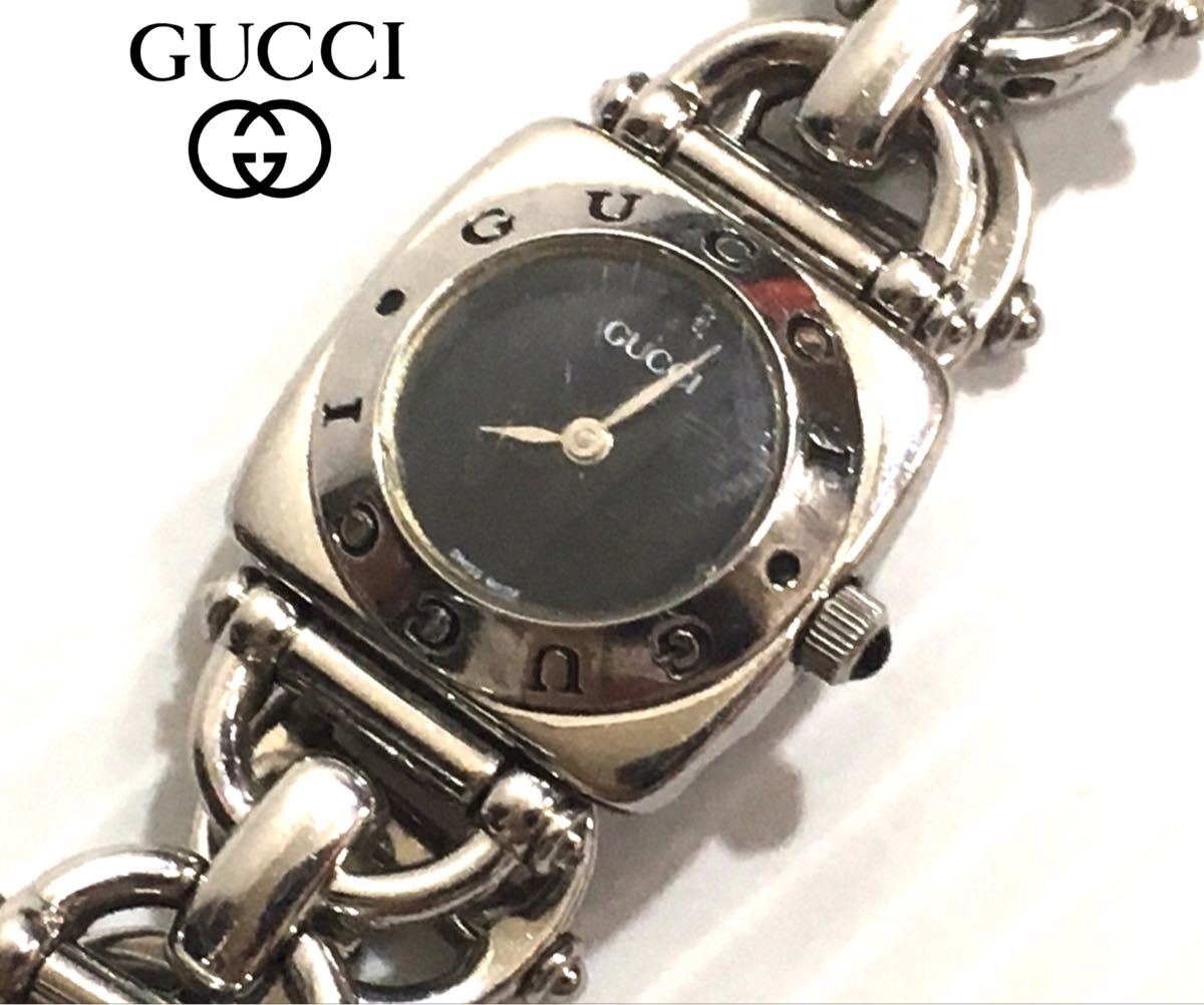 正規品 グッチ GUCCI 腕時計 6400L スクエア 青文字盤 GD金具 クォーツ  