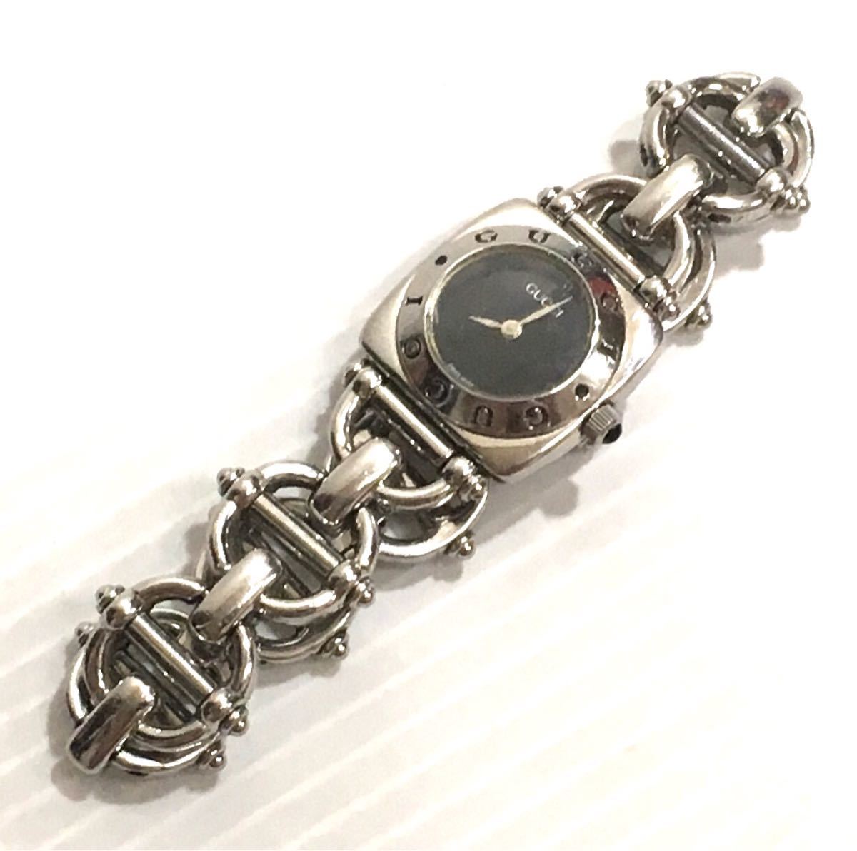 正規品 グッチ GUCCI 腕時計 6400L スクエア 青文字盤 GD金具 クォーツ  