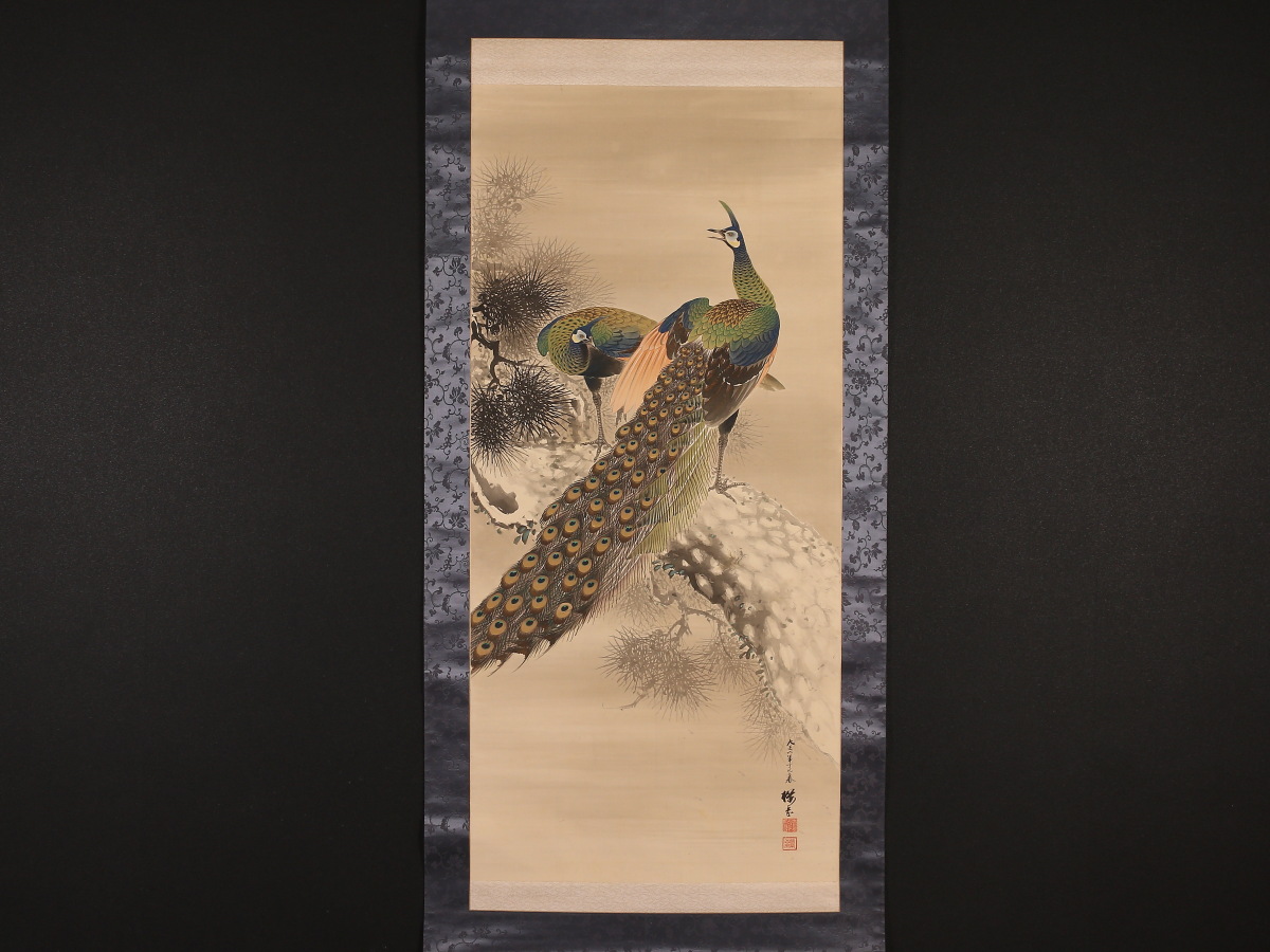 模写】【伝来】e2531〈桜岳〉孔雀図 大幅 中国画 2531B1eFktc 【公式通販】