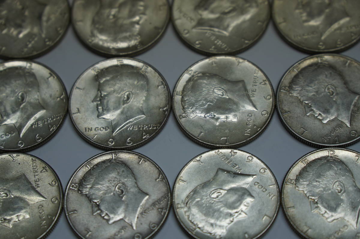 ☆ アメリカ リバティコイン ケネディハーフダラー 50セント銀貨 27枚１９６４年☆