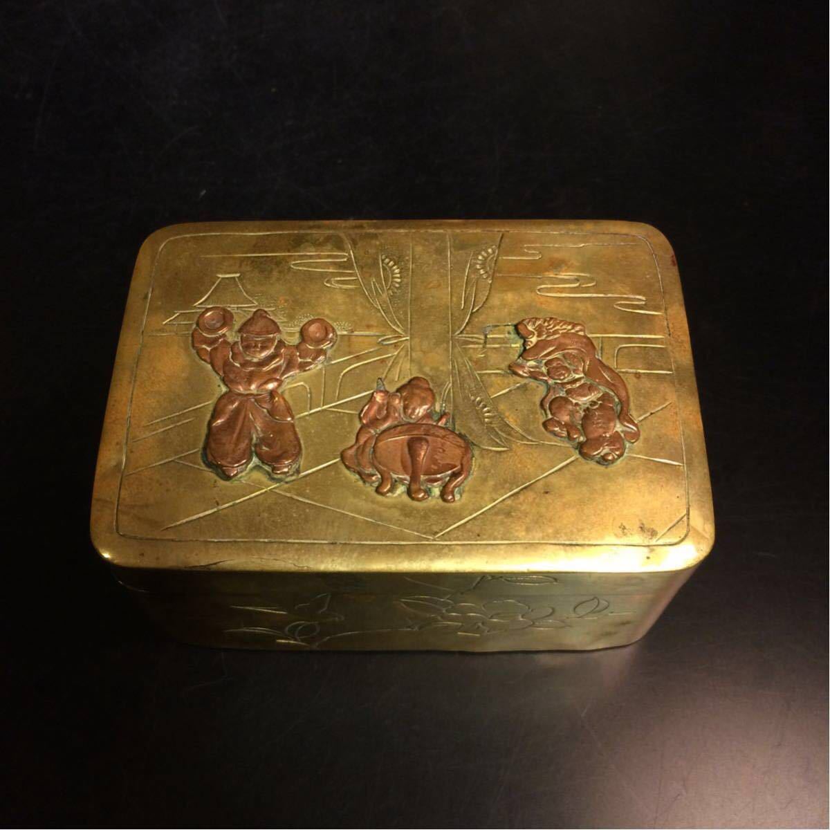 明治金工 象嵌唐子図小箱 毛彫 【公式通販】