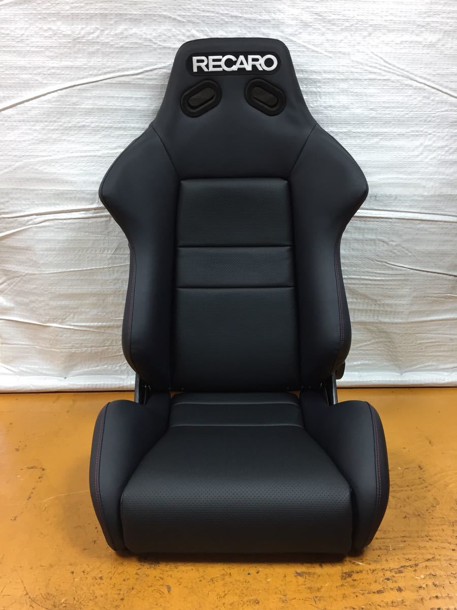 43.44.レカロ RECARO SR 2脚セット 黒 フェイクレザー張り替え 張替え 張替 パンチング 赤 レッドシングルステッチ 両側 左側ダイヤル