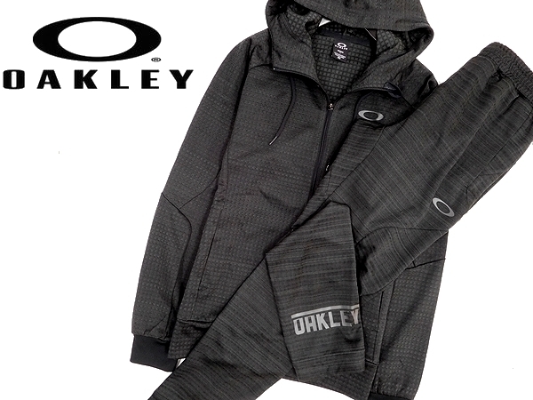 新品 OAKLEY オークリー スカル ゴルフ 吸水速乾 ロゴプリント ジャガード スウェット フーディ パーカー セットアップ 上下 黒XL(0822_66)