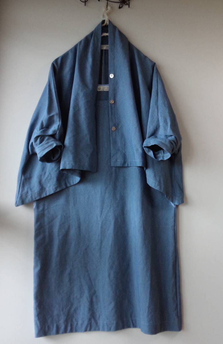  ハンドメイド 麻５０ソフトデニム袖なしop＋ブラウスカーディ ブルー(ワンピース)｜売買されたオークション情報、yahooの商品情報をアーカイブ公開 - オークファン ワンピース