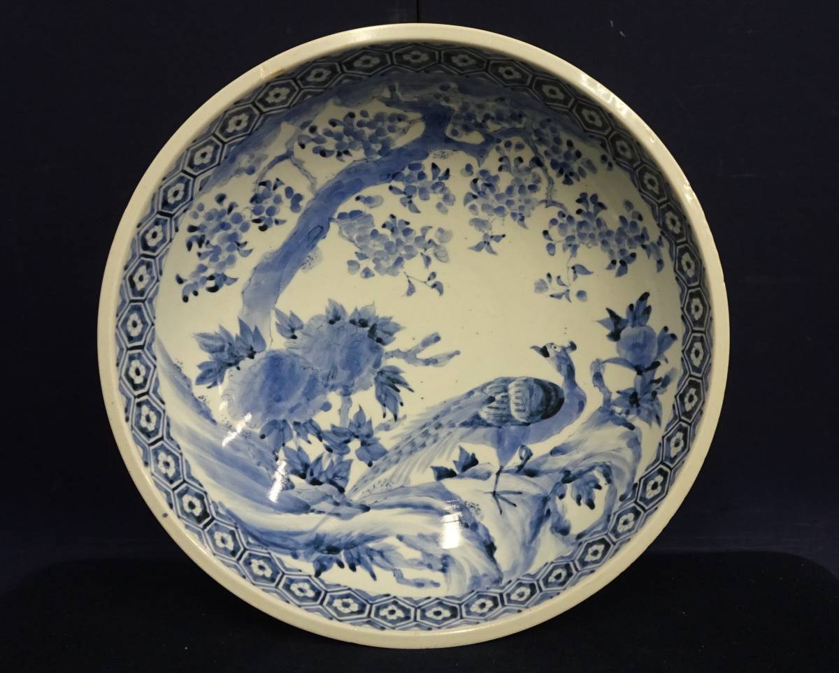  古伊万里 T 染付花鳥波鶴図大鉢 角福 41cm(染付)｜売買されたオークション情報、yahooの商品情報をアーカイブ公開 - オークファン 伊万里、有田