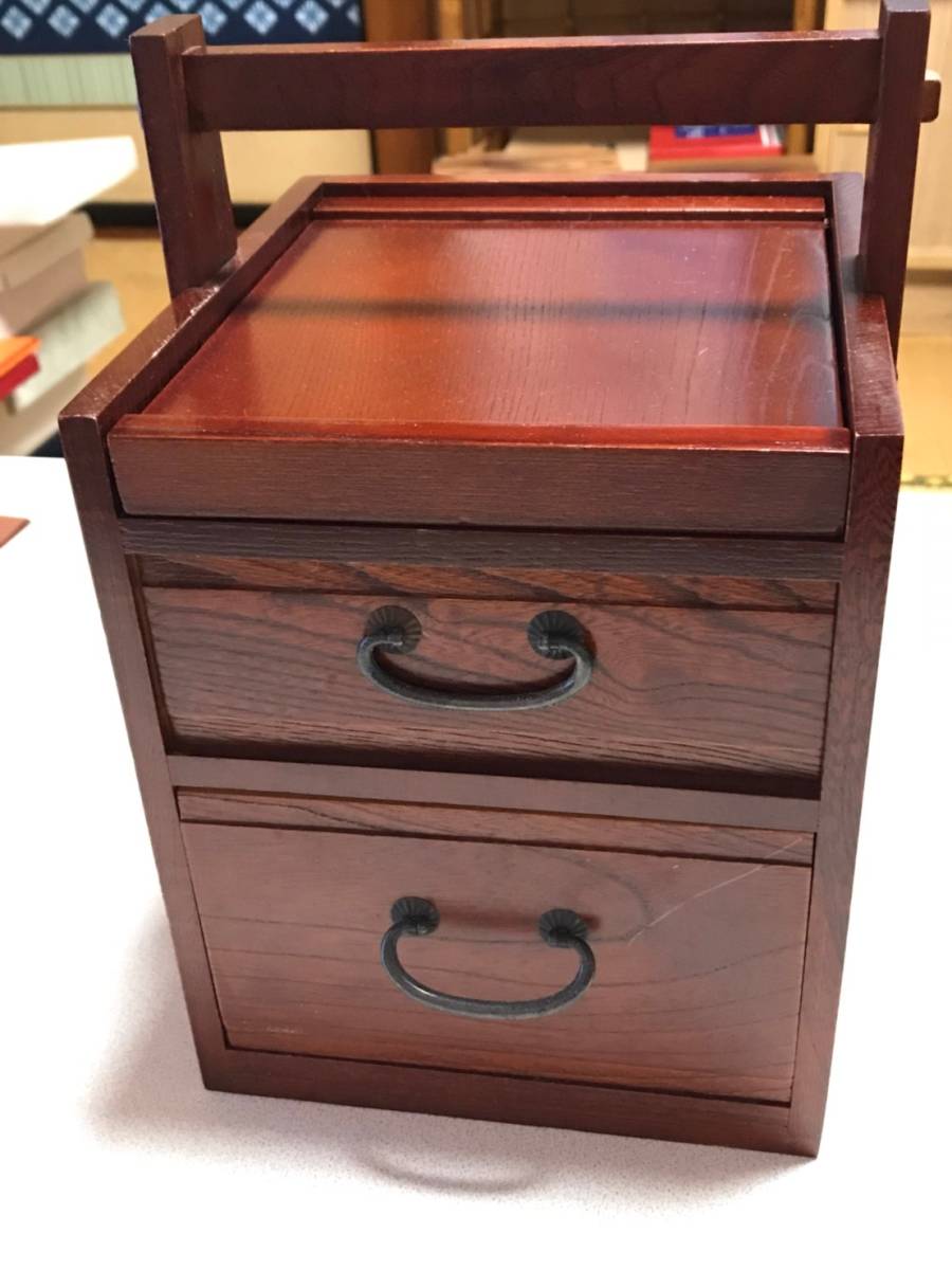 【鏡付き】化粧道具箱／木箱／整理箱／道具箱／針箱／小物入れ／昭和レトロ／古道具／アンティーク／インテリア／用途いろいろ_1