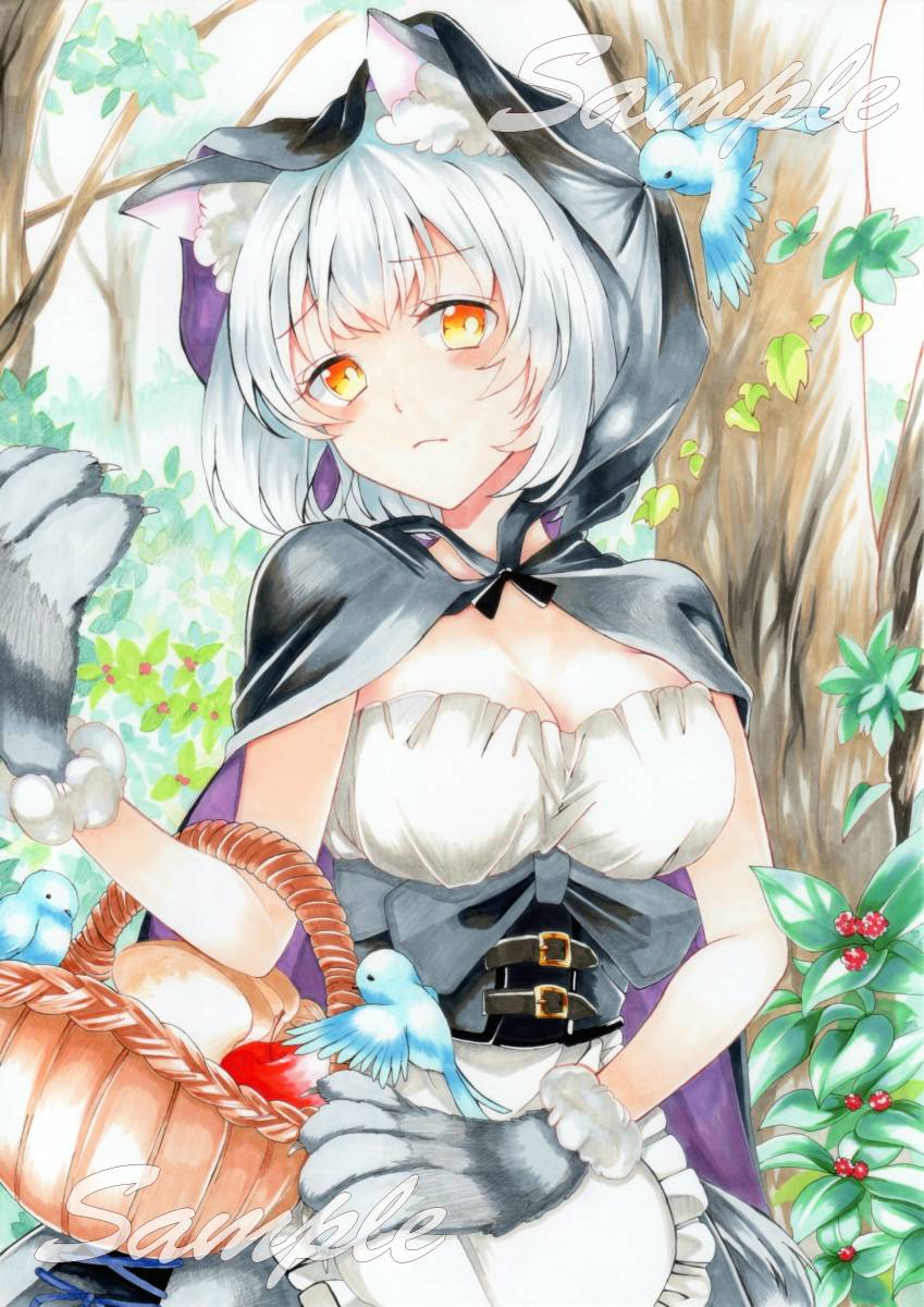 手書きイラスト(オリジナル)”オオカミずきんの女の子”A4_2