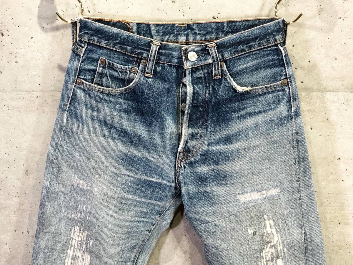 希少 《 リペアを繰り返された一本 》 90s オリゾンティ 【 DENIME 旧ドゥニーム 縦落ち インディゴ ジーンズ W29 日本製 林 】