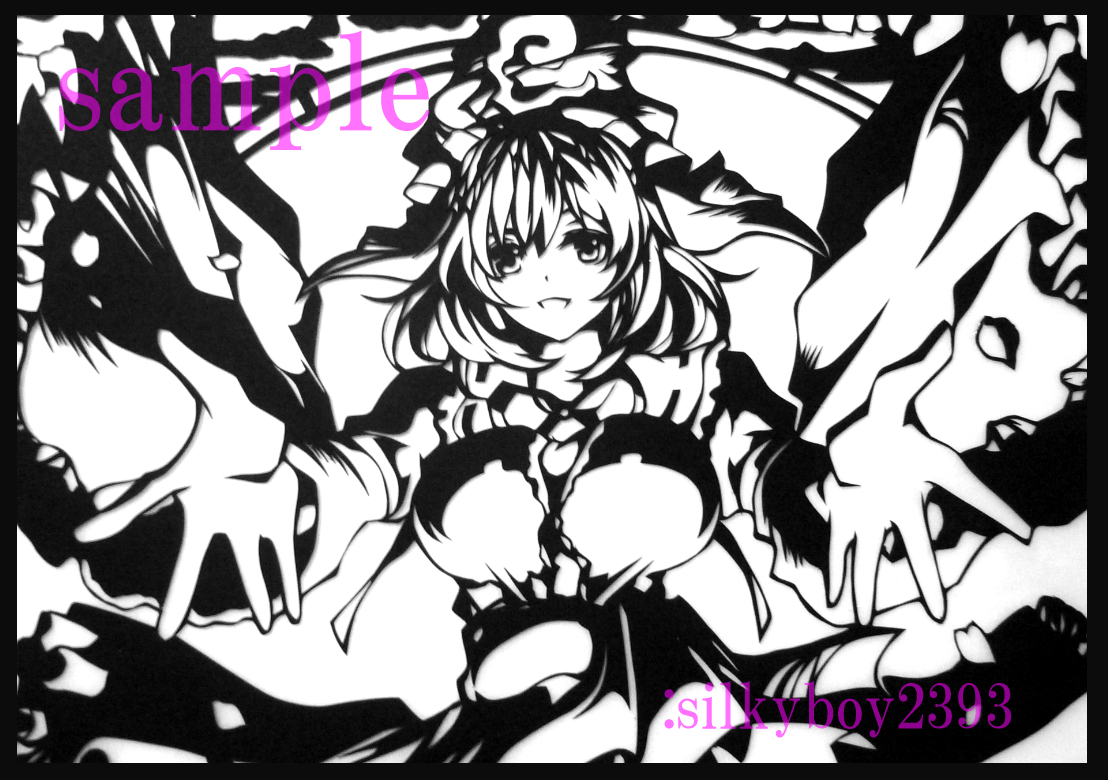 手描きイラスト→同人切り絵 東方Project/西行寺幽々子□実験作品□B4