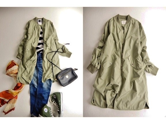ベルシュカ Bershka 薄手ロング丈MA-1ジップアップブルゾン 