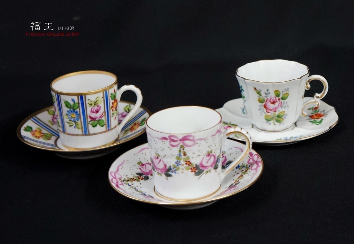 京都6★ LIMOGES カップ＆ソーサー 三客 フランス リモージュ フランス カップ＆ソーサー Yahoo!オークション コバルトブルー 3客