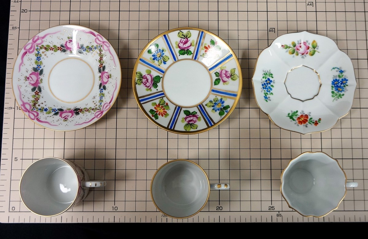 京都6★ LIMOGES カップ＆ソーサー 三客 フランス リモージュ フランス カップ＆ソーサー Yahoo!オークション コバルトブルー 3客