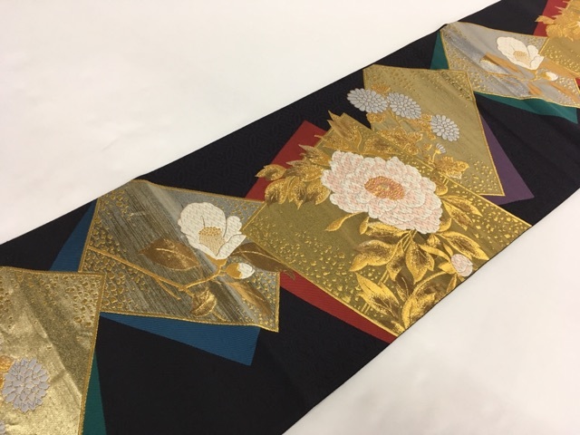 23544円から値引き中 着物 即決 逸品 袋帯 濃紫 花歌留多 じゅらく