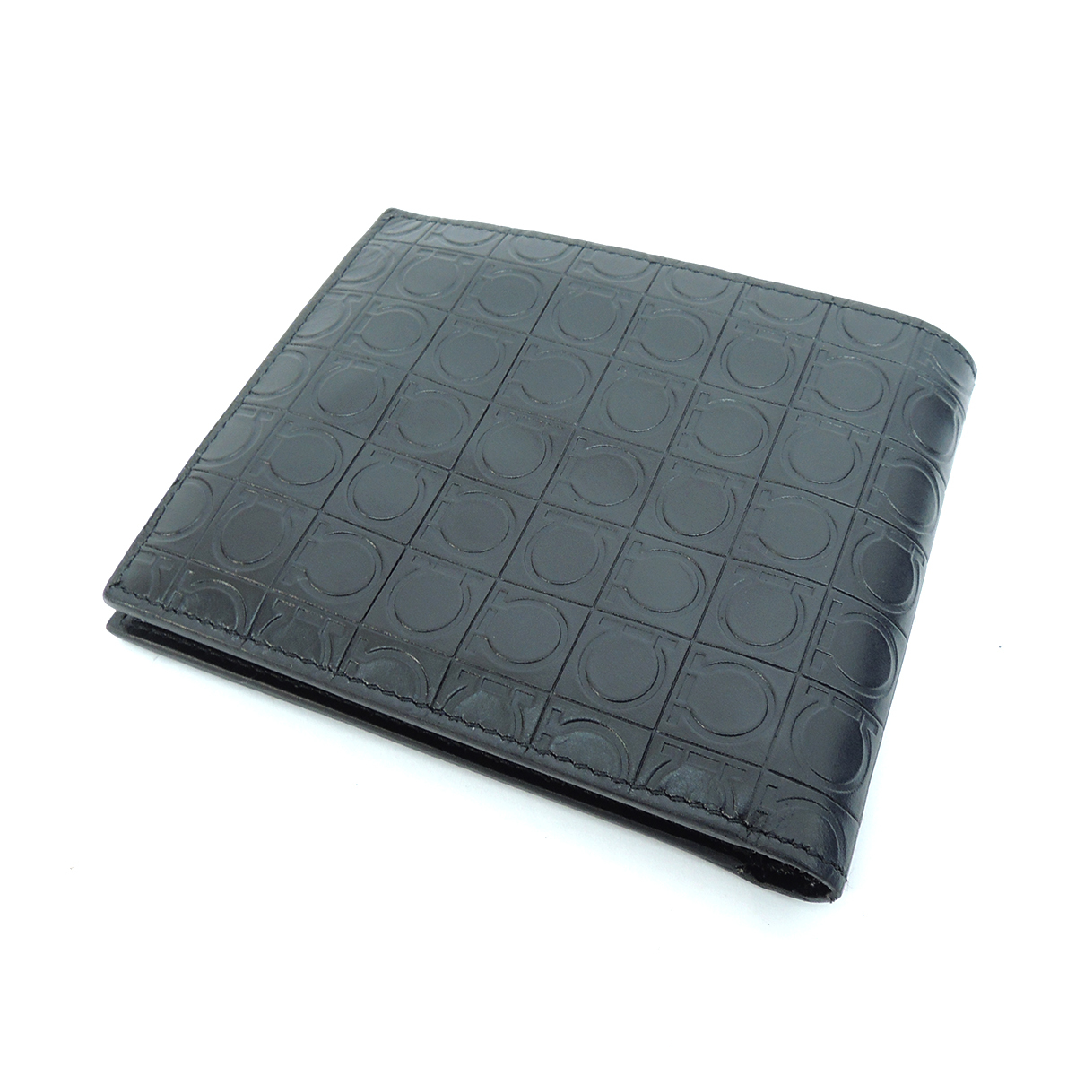 Salvatore Ferragamo ガンチーニ 二つ折り財布 小銭入れ ブラック レザー 皮革 ウォレット 箱付き サルヴァトーレ・フェラガモ βKB