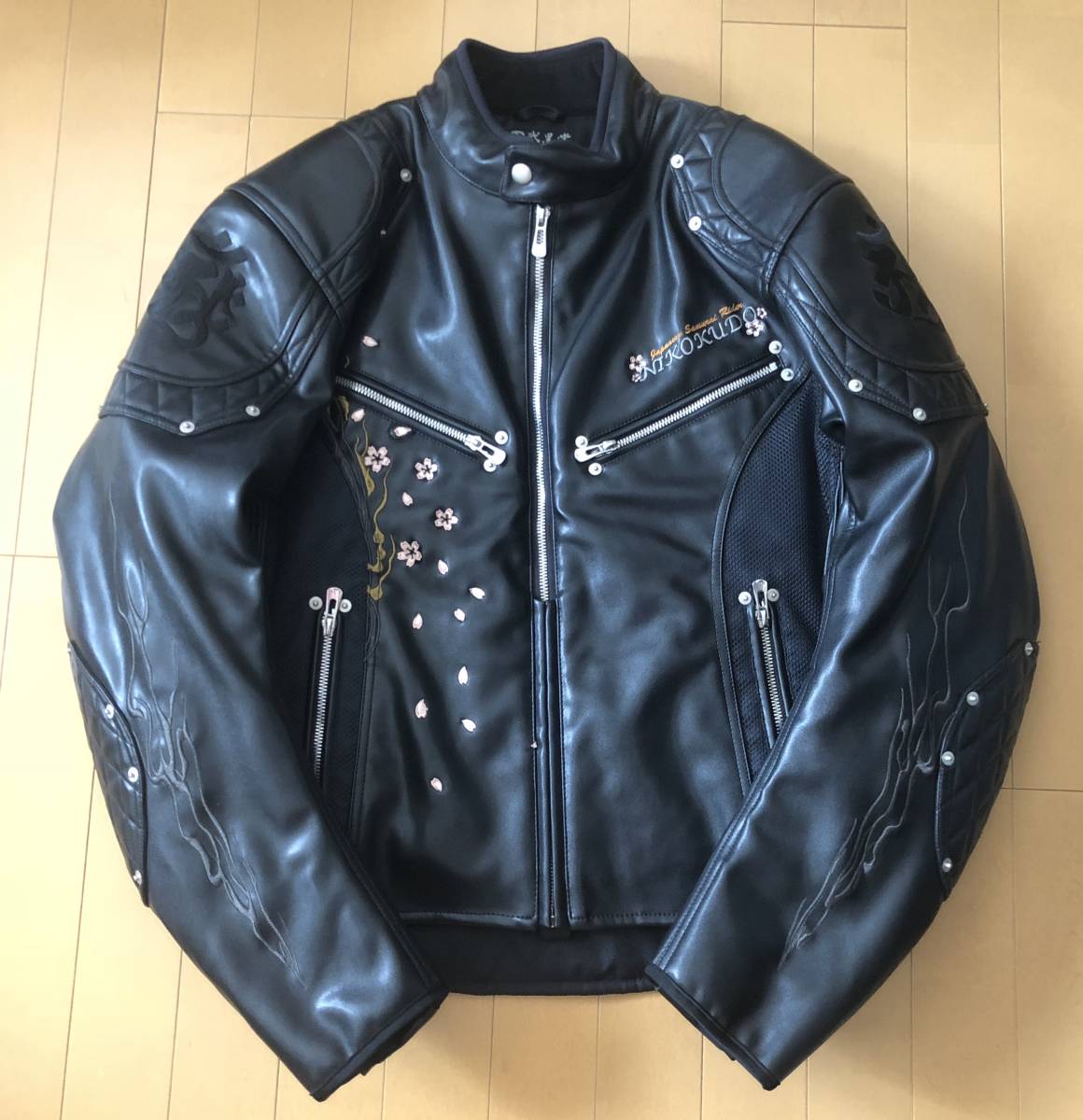 値下 ☆ 弐黒堂 ☆ 一点物 ☆ Lサイズ ☆ パテットジャケット ☆ バトルジャケット ☆ 刺繍 ☆ ライダースジャケット ☆ 忍 ☆ 桜