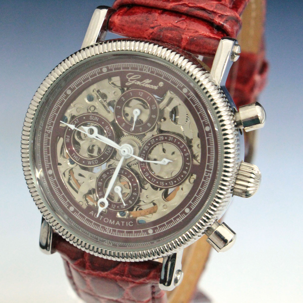 稼働品 ジャンクGallucci ガルーチ 両面スケルトン クロノグラフ 自動 