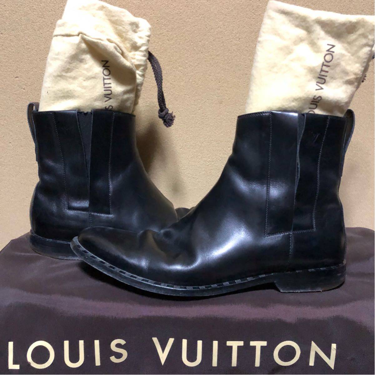 Louis Louis Vuitton/サイドゴア レザー ブーツ/メンズ/ブラック/26