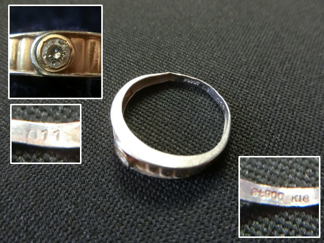 近】K18Pt900コンビ 天然ダイヤモンド0.11ct 11号 真物保証 