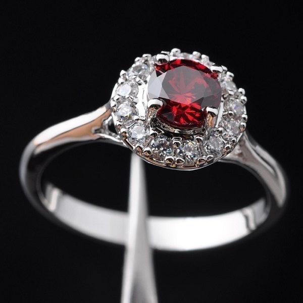 14金ホワイトゴールドフィルド ガーネット デザインリングZF 14号