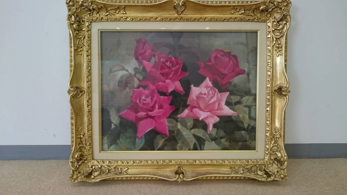 ☆森崎 幸☆「薔薇」油絵 サイズ SM 美術品・アンティーク・コレクション