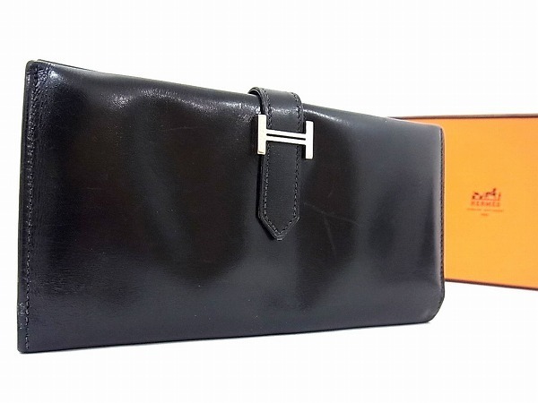 エルメス ボックスカーフ ベアン HERMES 長財布 - 新型金具 極美品